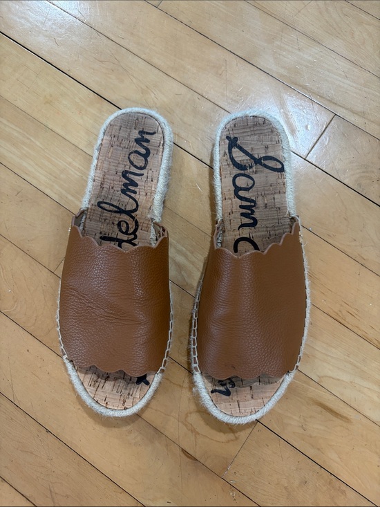 Sam Edelman Shoes - Sam Edelman Tan Scalloped Leather Espadrille Slide Mules